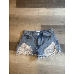 Forever 21 Shorts Womens 29 Blue Distressed High Rise Denim Frayed Ripped Jean